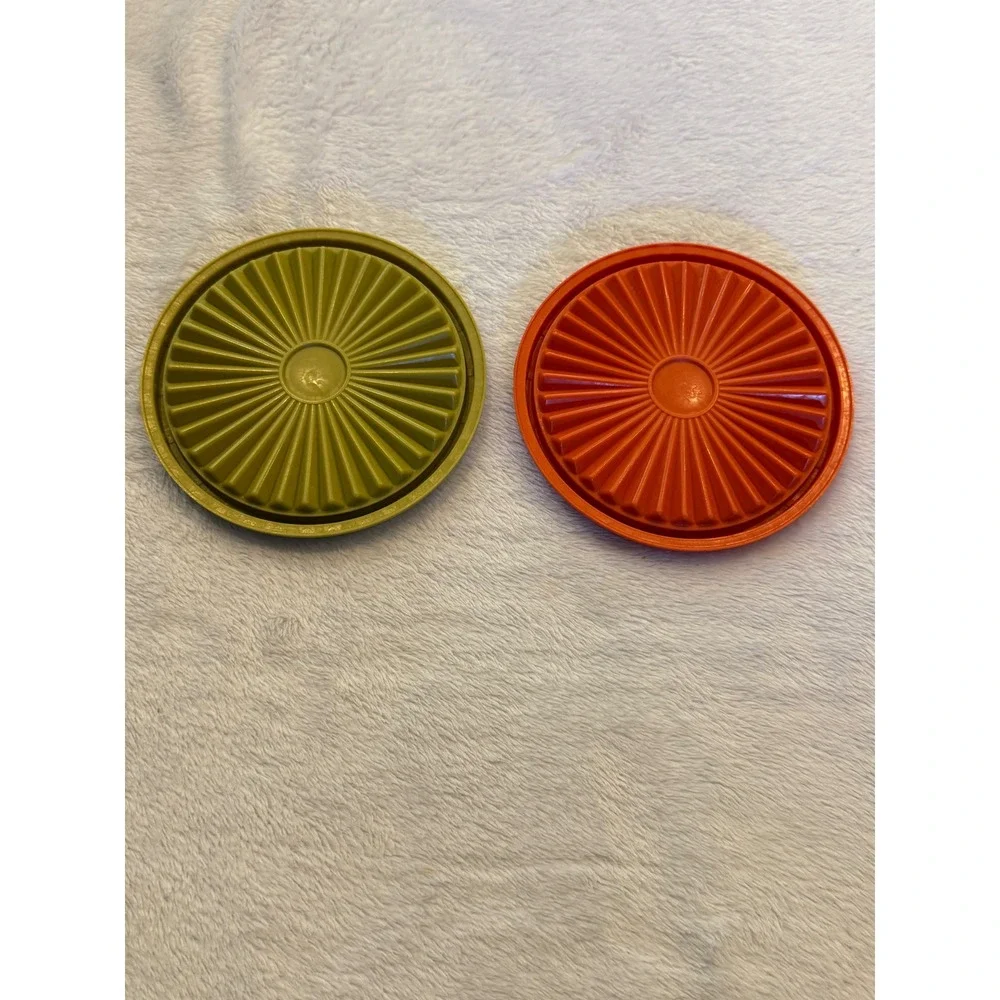 Tupperware Servalier Lids Vintage Sunburst  Green Orange 812-20 812-33 5in